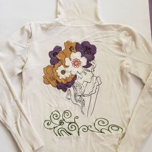 Women Sweater Turtleneck Winter With Embroidery